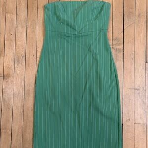 Strapless Green Pinstripe Dress